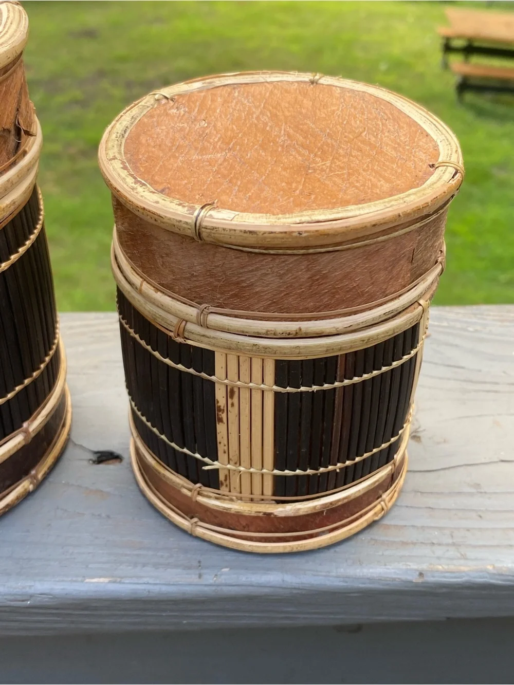 Handcrafted Indonesian Brown Bamboo Storage Canister Set of 3 Bark Box